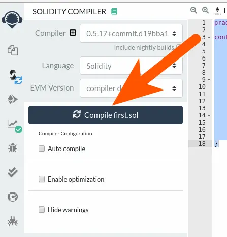 O botão de compilação no compilador do solidity Remix
