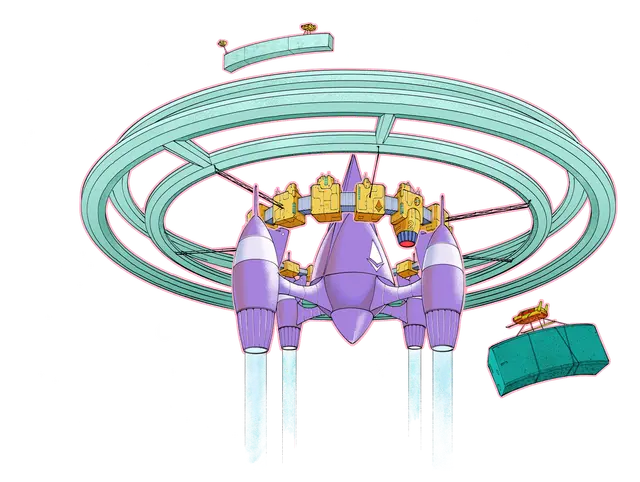 Die Illustration eines Raumschiffs, das die Leistungssteigerungen der Ethereum Upgrades darstellt.
