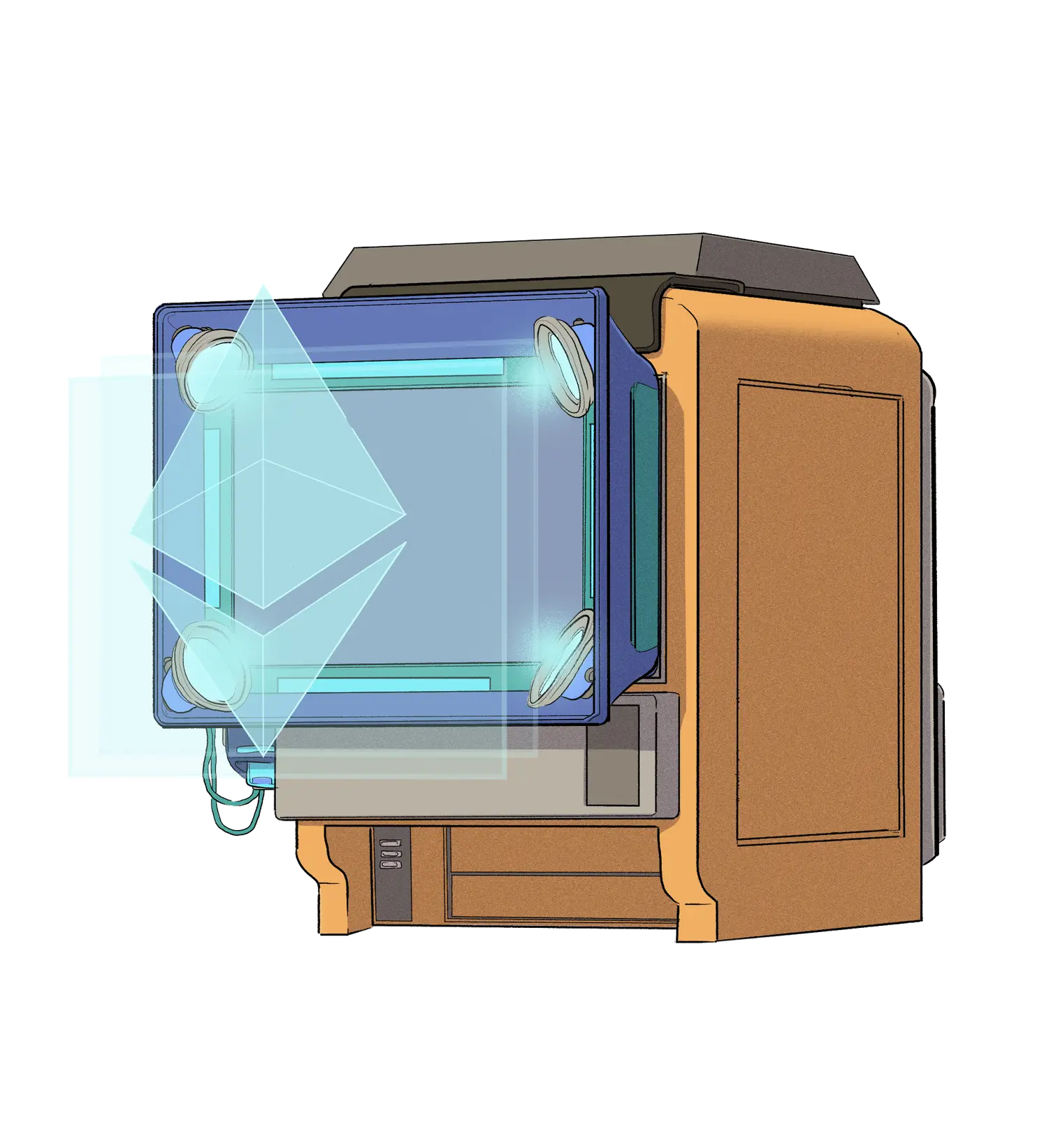Hologram ile gösterilen bir Eth logosu.