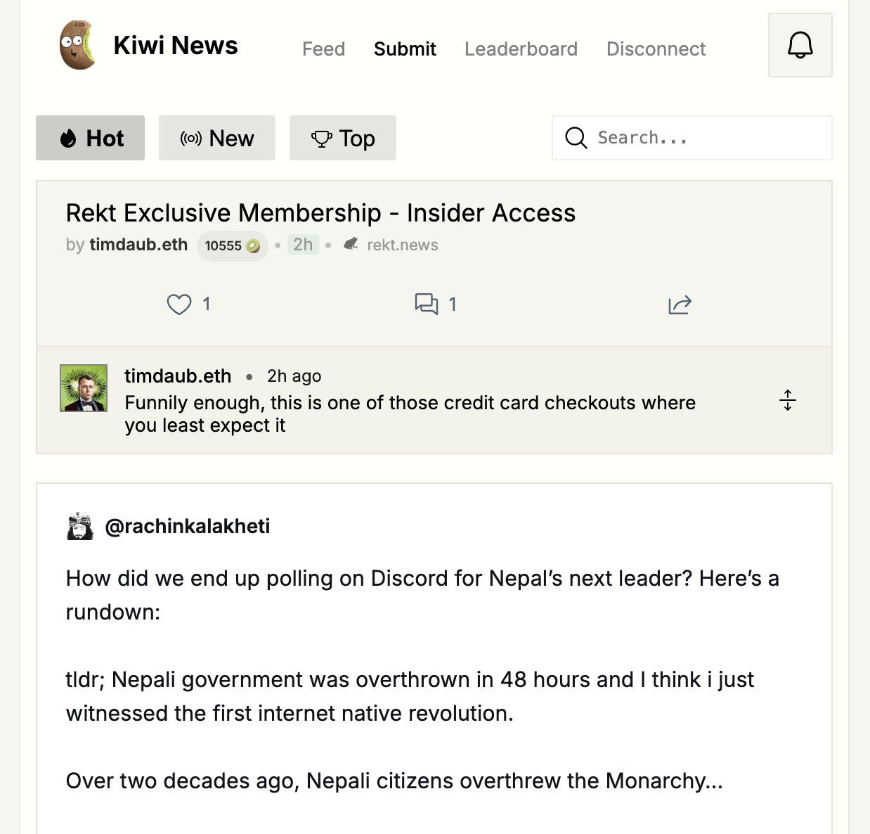 Screenshot 1 of Kiwi News showing the application interface