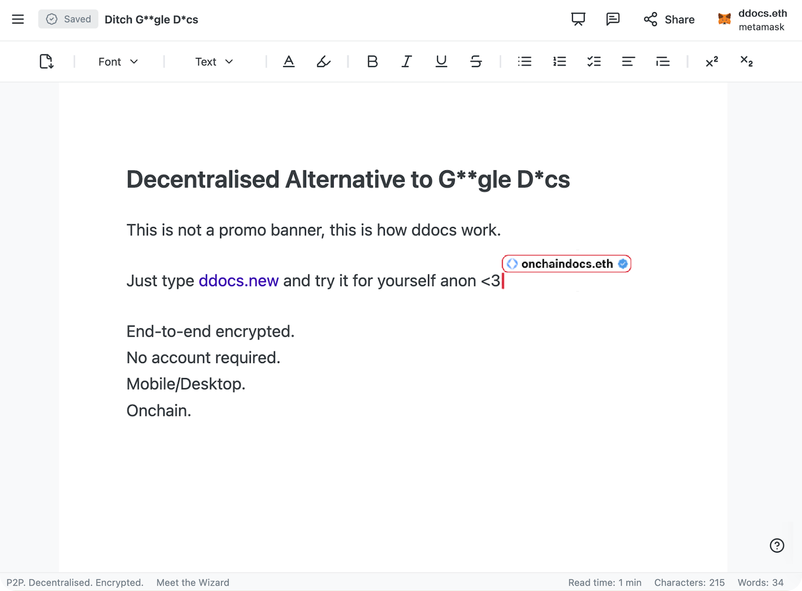 Screenshot 1 of Fileverse - ddocs showing the application interface