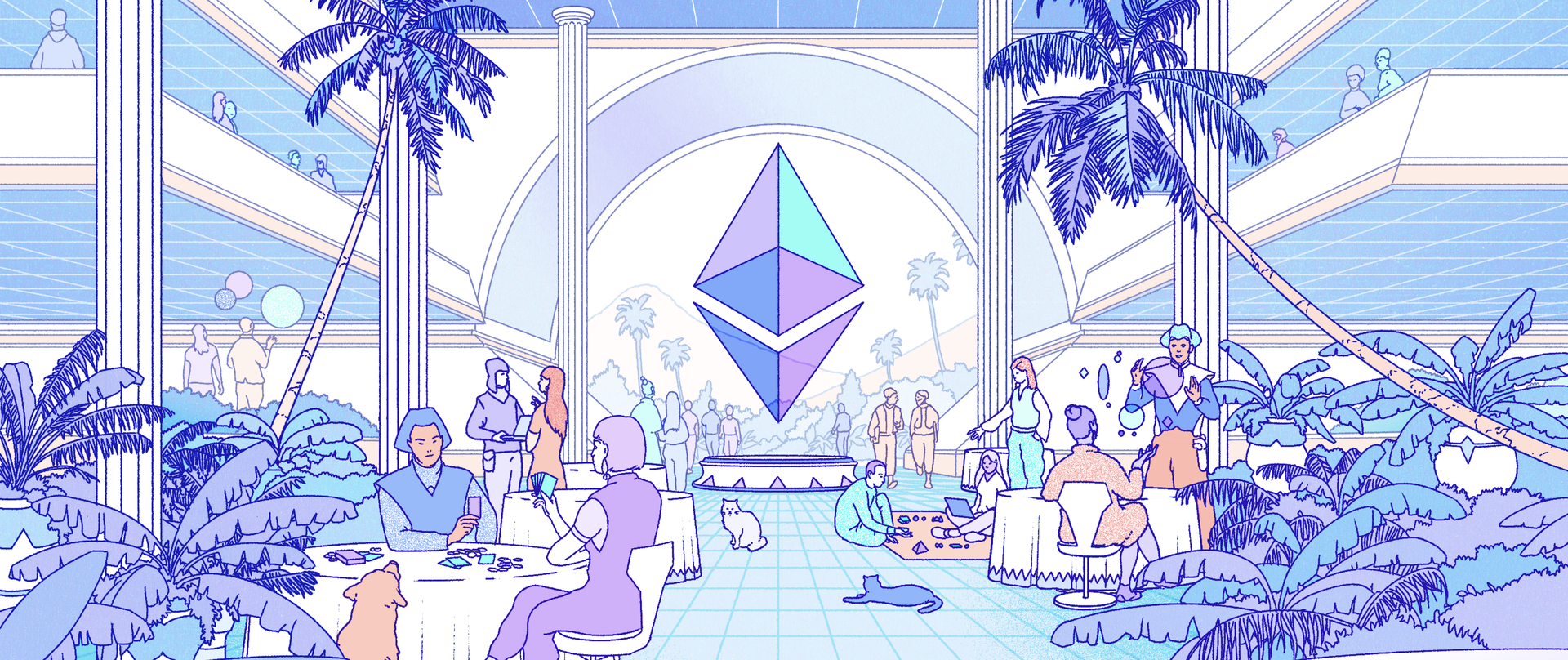 An illustration of a futuristic city, representing the Ethereum ecosystem.